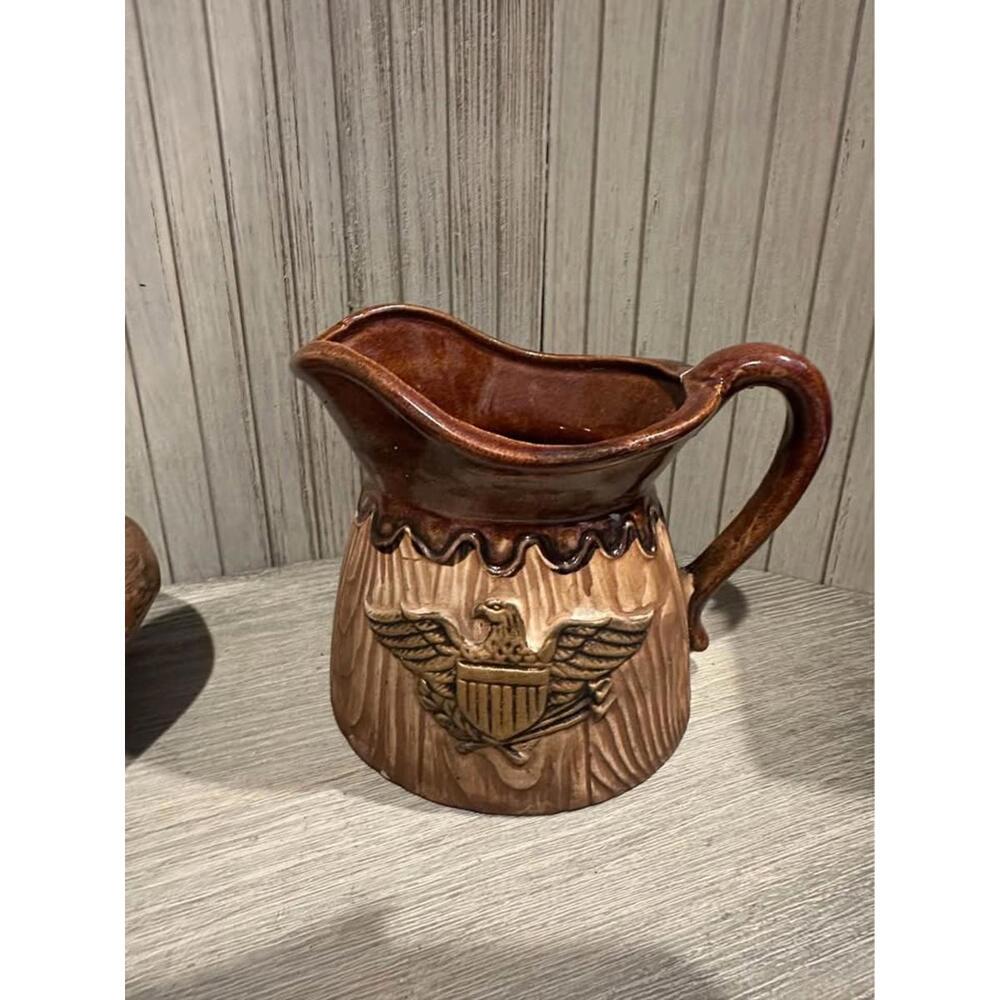 Vintage INARCO Pitcher Brown American Patriotic Eagle Seal Japan E-5632   3.5”